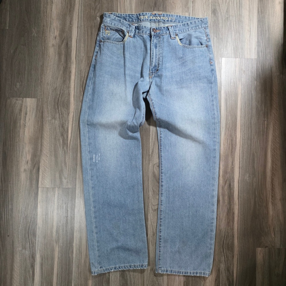 Pepe Jeans London REG X73 Mens Light Wash Straight Leg Denim Blue Jeans 35x31.5